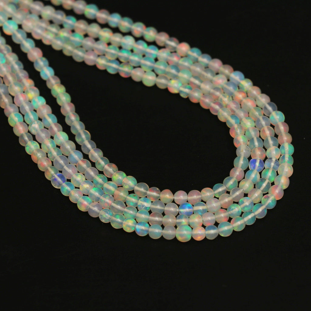 Natural Ethiopian Opal Smooth Round Balls Beads - 4 mm - Gem Quality, Ethiopian Opal , 8 Inches / 18 Inches Full Strand, Price Per Strand - National Facets, Gemstone Manufacturer, Natural Gemstones, Gemstone Beads