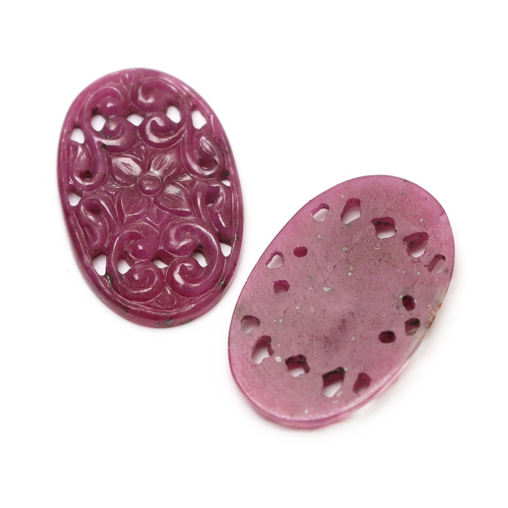 Natural Ruby Carving Oval Shaped Loose Gemstone - 20x33 mm - Ruby Oval, Ruby Carving Loose Gemstone, Pair (2 Pieces) - National Facets, Gemstone Manufacturer, Natural Gemstones, Gemstone Beads