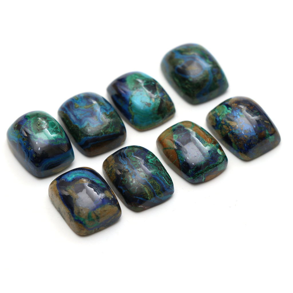 Natural Azurite Malachite Smooth Rectangle Cabochon / Azurite Malachite Loose Gemstone - 16x12 mm - Malachite Cabochon - National Facets, Gemstone Manufacturer, Natural Gemstones, Gemstone Beads