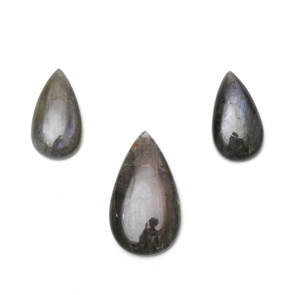 AAA Quality Natural Labradorite Smooth Pear Cabochon Gemstone | 18x33 mm to 25x45 mm | Gemstone Cabochon | Set of 3 Pieces - National Facets, Gemstone Manufacturer, Natural Gemstones, Gemstone Beads