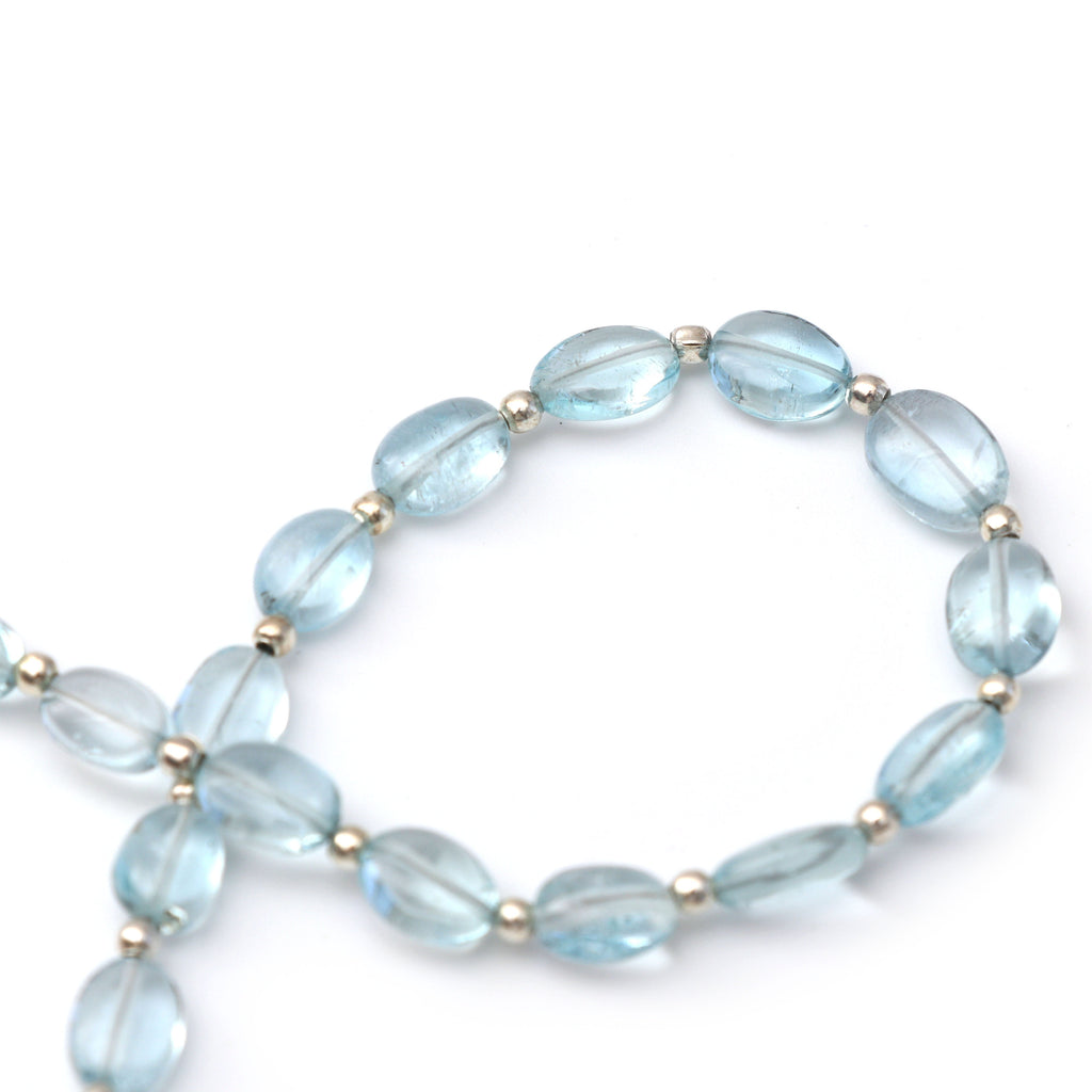 Natural Aquamarine Smooth Oval Beads - 5x6 mm to 7x10 mm - Aquamarine Oval, Smooth Oval - Gem Quality, 8 Inch/ 20 Cm Full Strand, Per Strand - National Facets, Gemstone Manufacturer, Natural Gemstones, Gemstone Beads