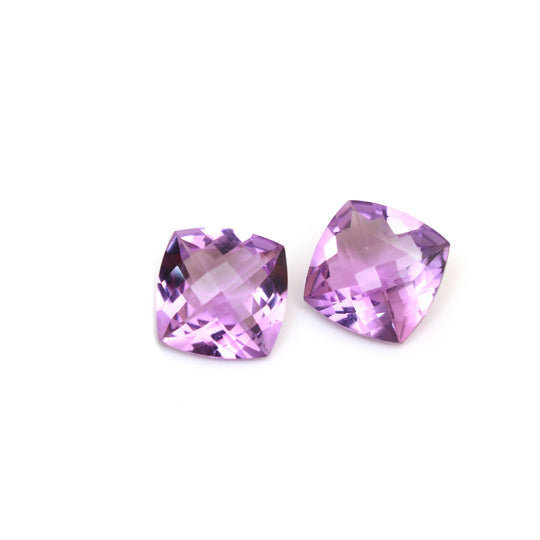 Pink Amethyst Faceted Cushion Loose Gemstone, 14mm , Checker Cut Gemstone, AA Quality, Pair (2 Pieces)