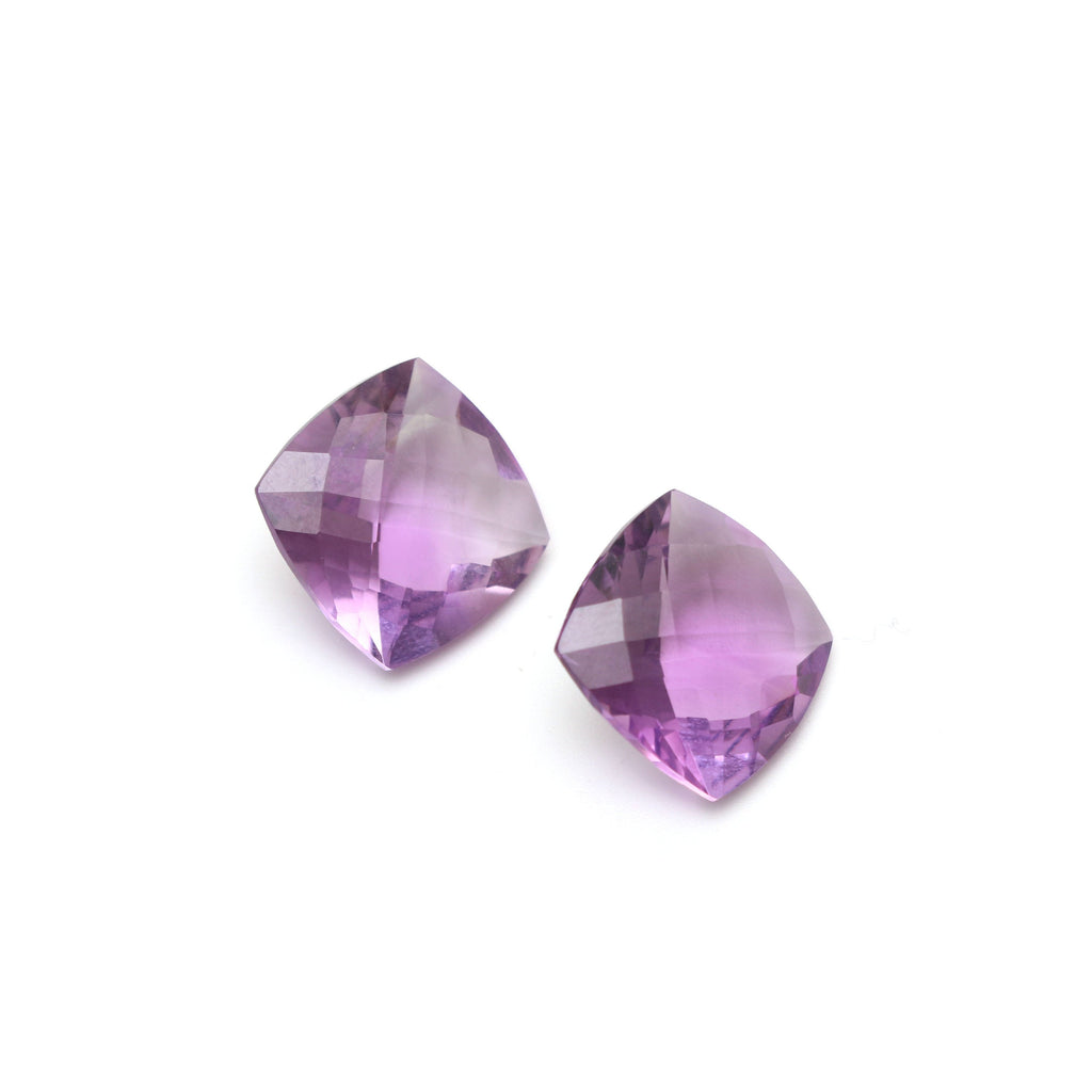 Pink Amethyst Faceted Cushion Loose Gemstone, 14mm , Checker Cut Gemstone, AA Quality, Pair (2 Pieces) - National Facets, Gemstone Manufacturer, Natural Gemstones, Gemstone Beads