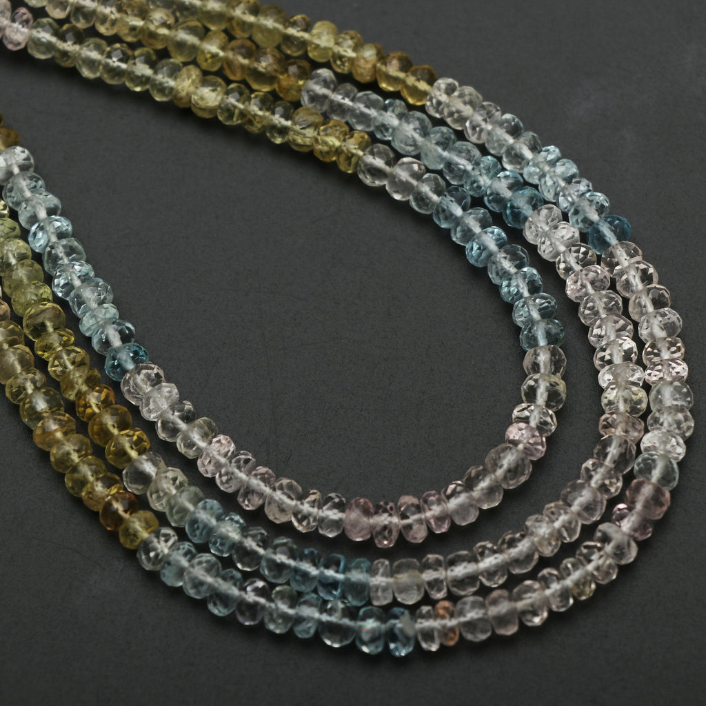 Multi Aqua Faceted Rondelle Beads | 4.5 mm to 5 mm | Multi Aquamarine Beads | Gem Quality | 8 Inch/ 18 Inch Full Strand | Price Per Strand - National Facets, Gemstone Manufacturer, Natural Gemstones, Gemstone Beads