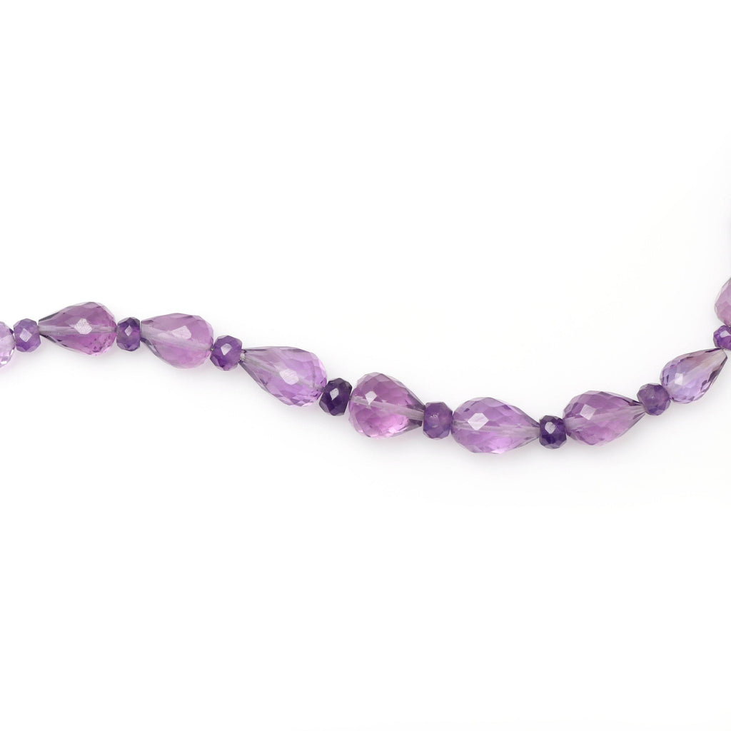 Amethyst Briolette Tear Drop Straight Drill & Beads, Amethyst Faceted Beads, Faceted Drops, 3 mm to 12x7 mm 8 Inch, Price Per Strand - National Facets, Gemstone Manufacturer, Natural Gemstones, Gemstone Beads