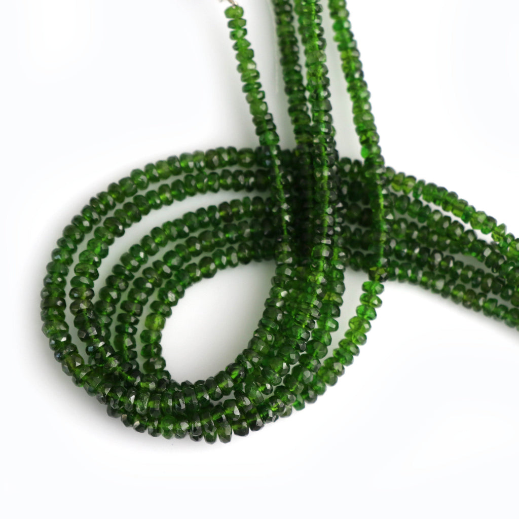 Chrome Diopside Faceted Roundel Beads, 3mm to 4mm, Chrome Diopside Gemstone, 8 Inch , Price Per Strand - National Facets, Gemstone Manufacturer, Natural Gemstones, Gemstone Beads