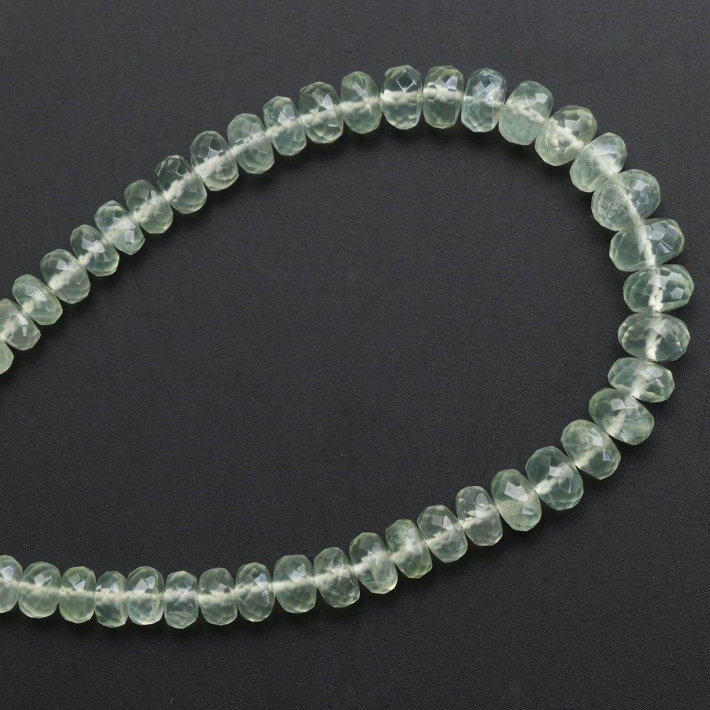Prehnite Roundel Faceted Beads - 5.5 mm to 8 mm - Prehnite Beads - Gem Quality , 8 Inch/ 20 Cm Full Strand, Price Per Strand - National Facets, Gemstone Manufacturer, Natural Gemstones, Gemstone Beads