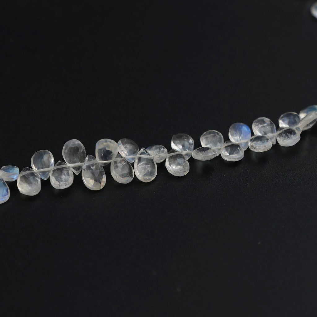 Natural Rainbow Moonstone Faceted Pear Briolette Beads, 4.5x7 MM to 5x7.5 MM, Moonstone Strand, 8 Inch/16 inch Full Strand, per strand price - National Facets, Gemstone Manufacturer, Natural Gemstones, Gemstone Beads