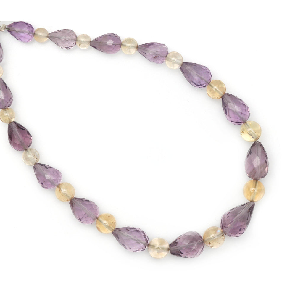 Amethyst+Citrine Faceted Tear Drops Straight Drill & Balls, Citrine Round, Amethyst Drops - 4 MM to 12x8 mm 8 Inch/16 Inch, Price Per Strand - National Facets, Gemstone Manufacturer, Natural Gemstones, Gemstone Beads