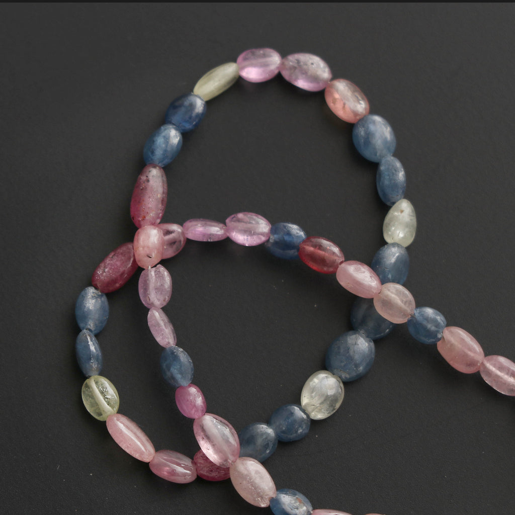 Natural Multi Sapphire Smooth Oval - 4x3mm to 5x4 mm - Multi Sapphire - Gem Quality , 8 Inch/ 20 Cm Full Strand, Price Per Strand - National Facets, Gemstone Manufacturer, Natural Gemstones, Gemstone Beads