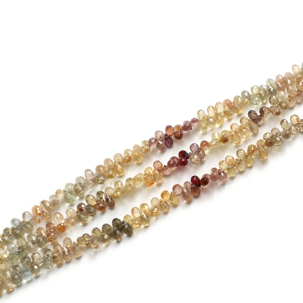 Natural Zircon Faceted Briolette Beads | Zircon Faceted drops | 5x3.5 mm to 6x3.5 mm | 8 Inch/ 16 Inch Full Strand | Price Per Strand - National Facets, Gemstone Manufacturer, Natural Gemstones, Gemstone Beads