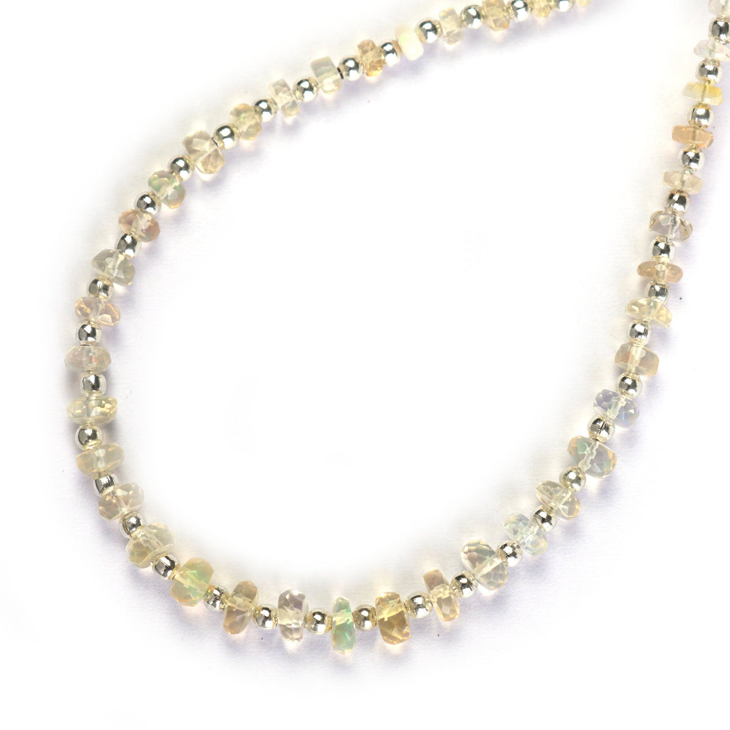 Ethiopian Opal Faceted Beads With Metal Spacer- 3mm to 5mm - Ethiopian Opal Beads - Gem Quality ,8 Inch/ 20 Cm Full Strand, Price Per Strand - National Facets, Gemstone Manufacturer, Natural Gemstones, Gemstone Beads