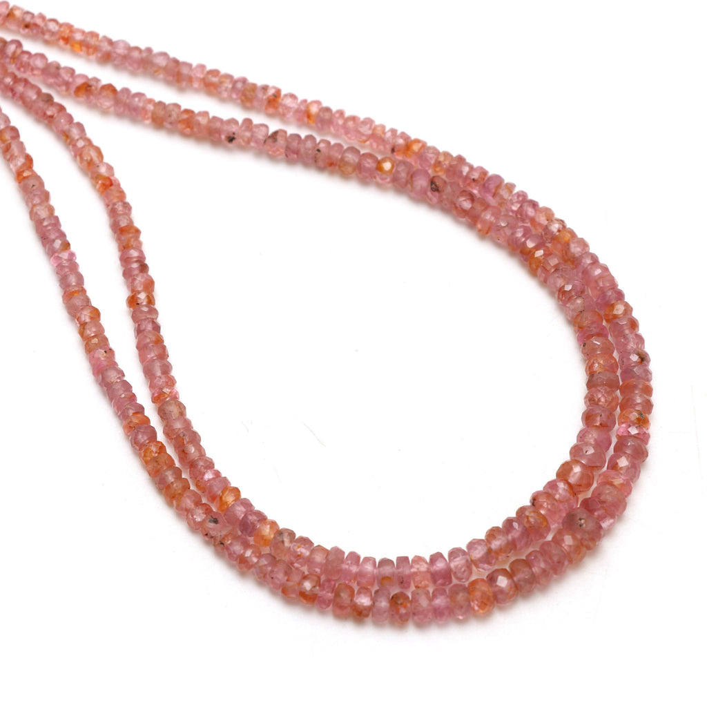 Natural Pink Spinel Faceted Rondelle Beads | 3 mm to 5 mm | Pink Spinel Beads | 8 Inch/ 18 Inch Full Strand | Price Per Strand - National Facets, Gemstone Manufacturer, Natural Gemstones, Gemstone Beads