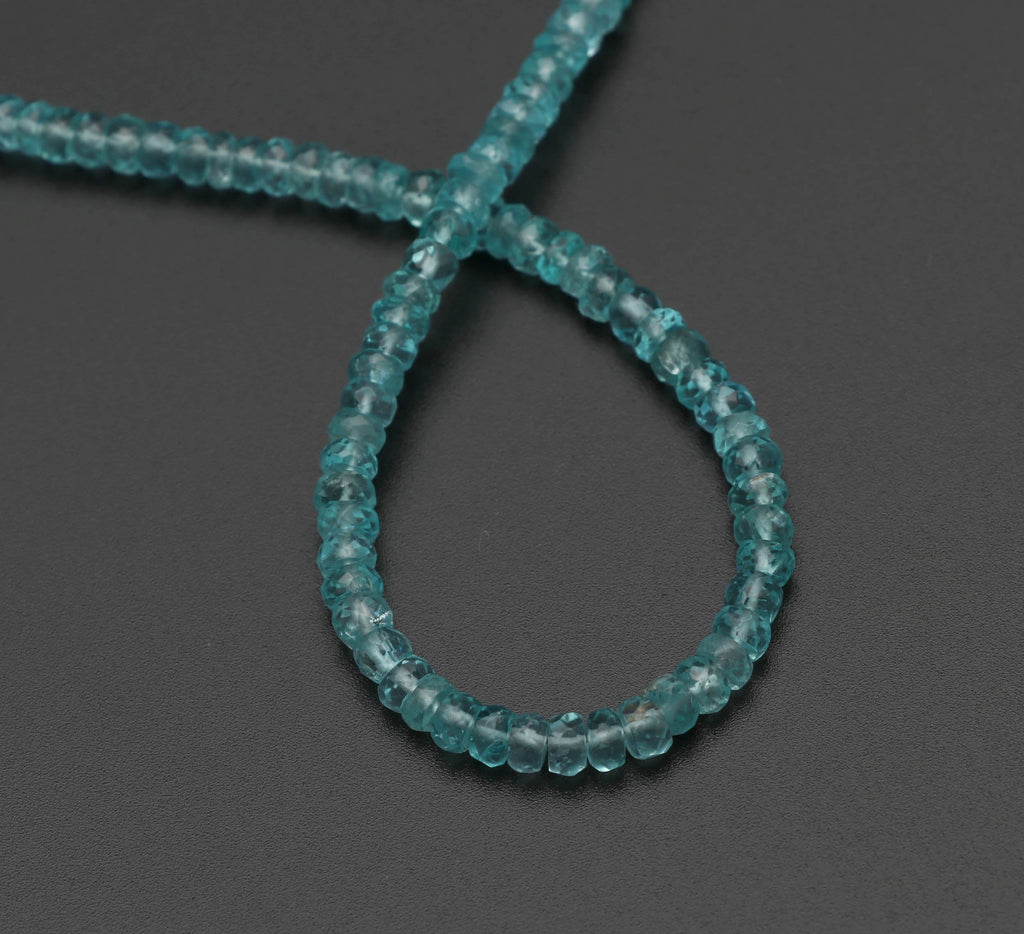 Sky Apatite Faceted Roundel Beads, Apatite Faceted- 4 mm to 4.5 mm - Sky Apatite - Gem Quality , 8 Inch/ 20 Cm Full Strand, Price Per Strand - National Facets, Gemstone Manufacturer, Natural Gemstones, Gemstone Beads