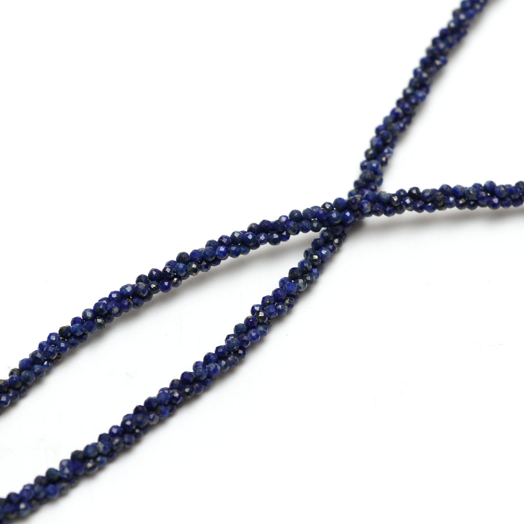 AA Natural Lapis Faceted Rondelle Necklace | 2 mm | 18 Inch Necklace | 925 Sterling Silver Fish Lock Clasp | Price Per Necklace - National Facets, Gemstone Manufacturer, Natural Gemstones, Gemstone Beads