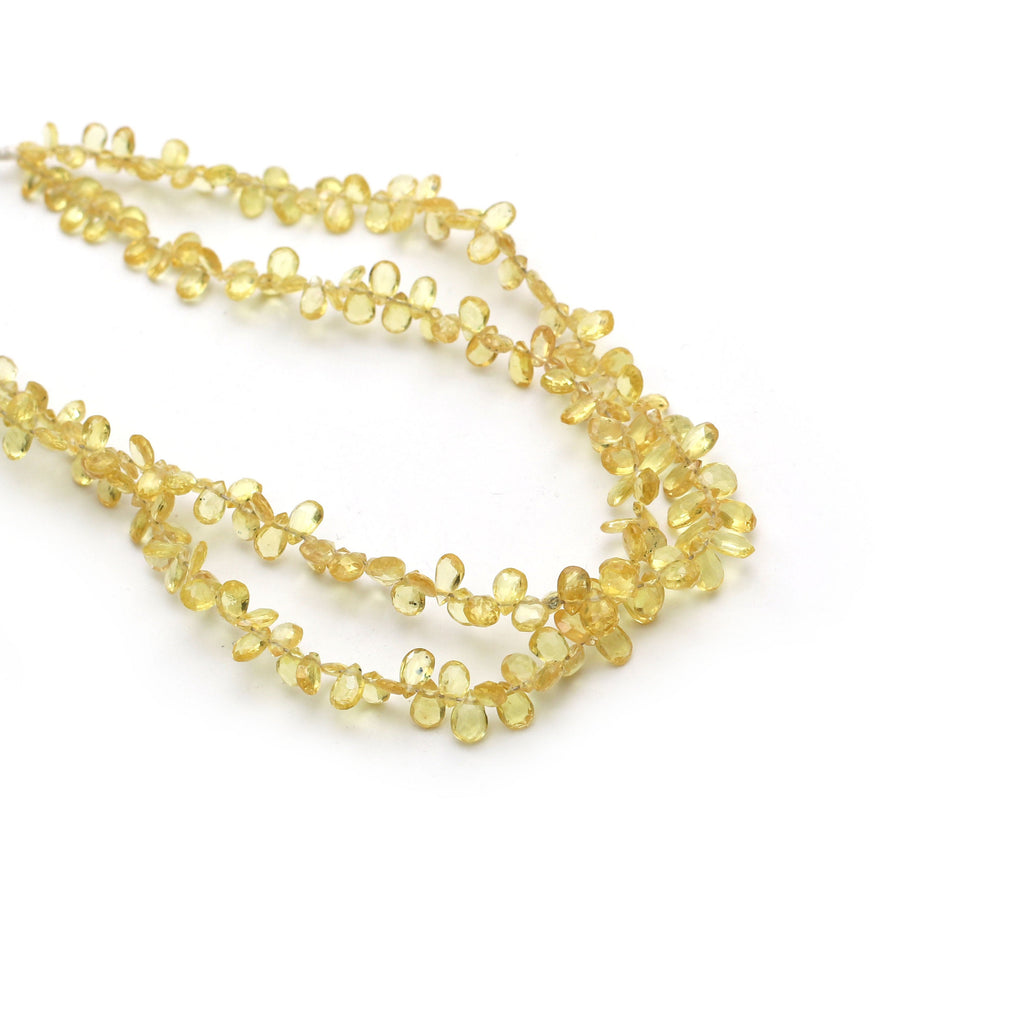 Yellow Sapphire Faceted Pear Beads - 2x4 mm to 4x6 mm - Yellow Sapphire - Gem Quality , 7.5 Inch Full Strand, Price Per Strand - National Facets, Gemstone Manufacturer, Natural Gemstones, Gemstone Beads