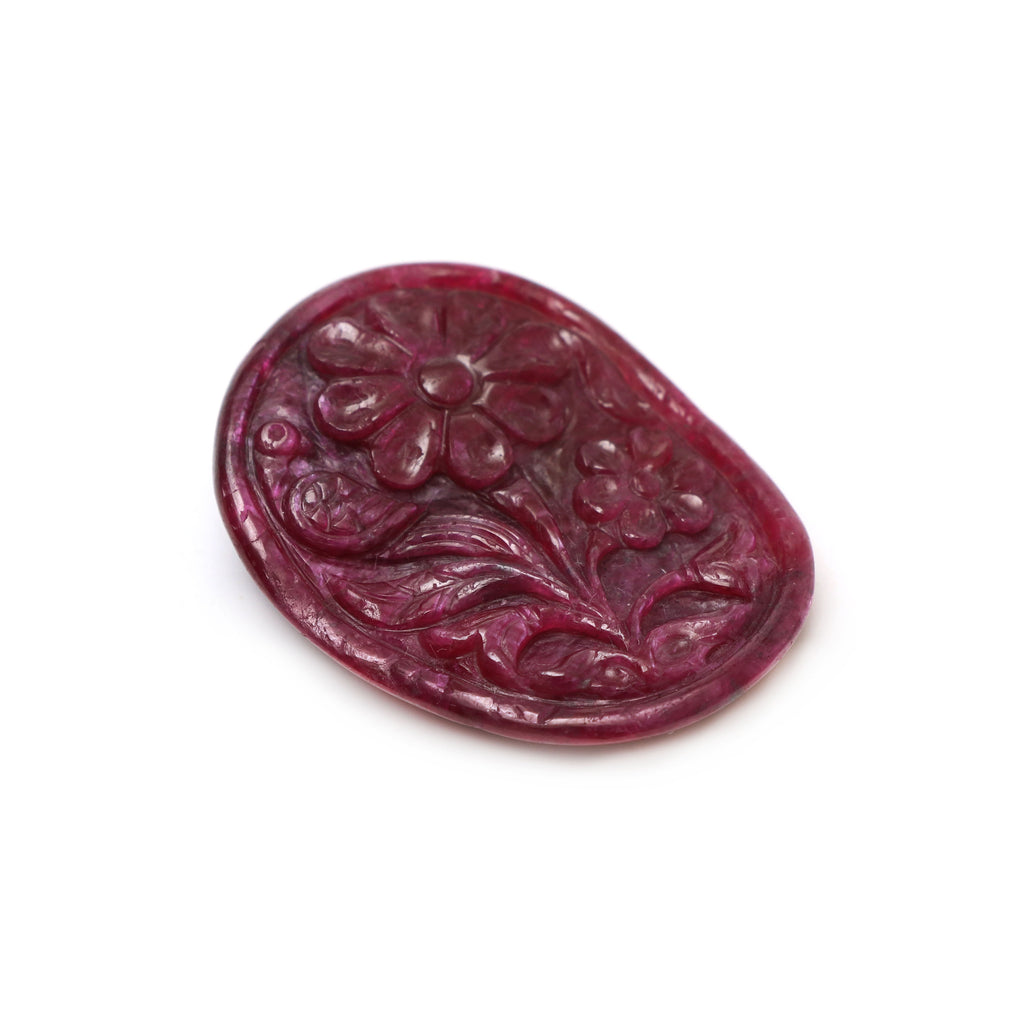 Natural Ruby Carving Oval Loose Gemstone - 31x40 mm - Ruby Oval, Both Side Carving, Ruby Carving Loose Gemstone, 1 Piece - National Facets, Gemstone Manufacturer, Natural Gemstones, Gemstone Beads