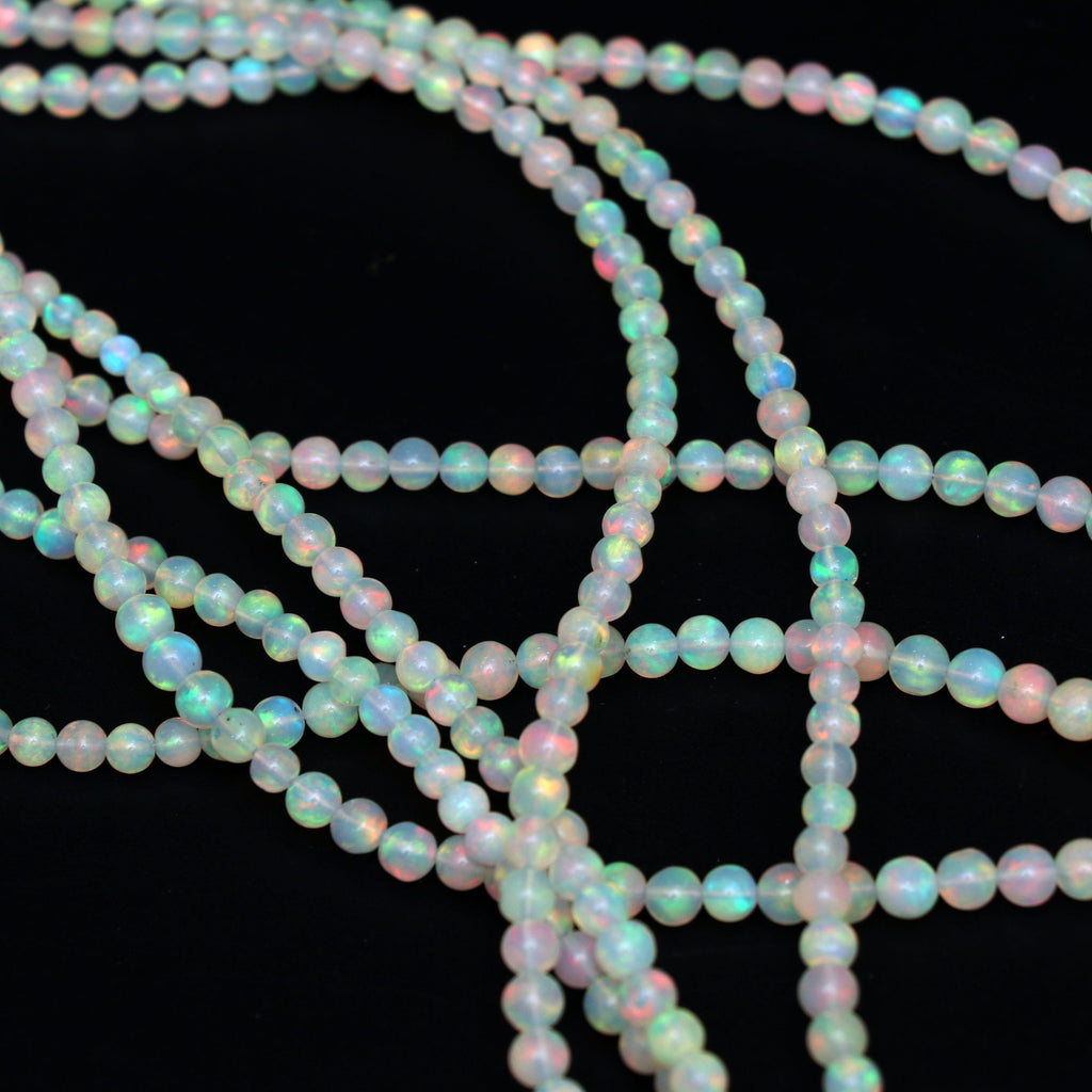 Natural Ethiopian Opal Smooth Round Balls Beads - 3.5 mm To 4.5 mm- Gem Quality , 8 Inches / 18 Inches Full Strand, Price Per Strand - National Facets, Gemstone Manufacturer, Natural Gemstones, Gemstone Beads