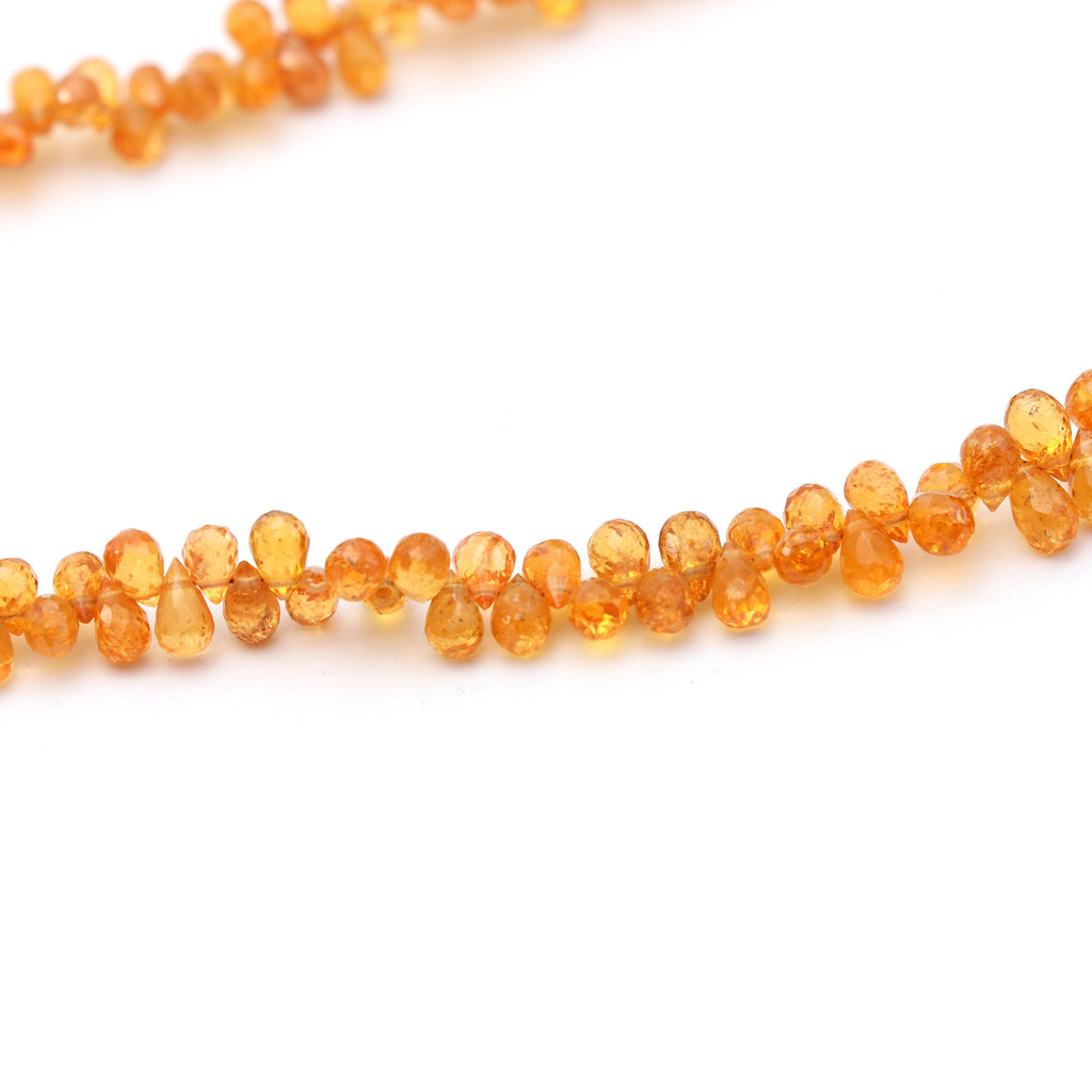 Spessartite Briolette Drops Beads- 3x5 mm to 6.5x8.5mm - Spessartite Drops Beads - Gem Quality, 8 Inch/16 Inch Full Strand, Price Per Strand - National Facets, Gemstone Manufacturer, Natural Gemstones, Gemstone Beads