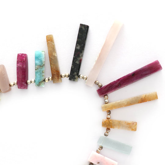 Natural Mix Semi & Precious Smooth Long Slice, 5x14 mm to 5x25 mm, Multi Gemstone, Mix Semi strand, 5 Inch Full Strand, Per Strand Price