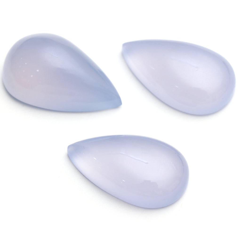 AAA Quality Natural Blue Chalcedony Smooth Pear Cabochon Gemstone | 18x31 mm to 20x32 mm | Gemstone Cabochon | Set of 3 Pieces - National Facets, Gemstone Manufacturer, Natural Gemstones, Gemstone Beads