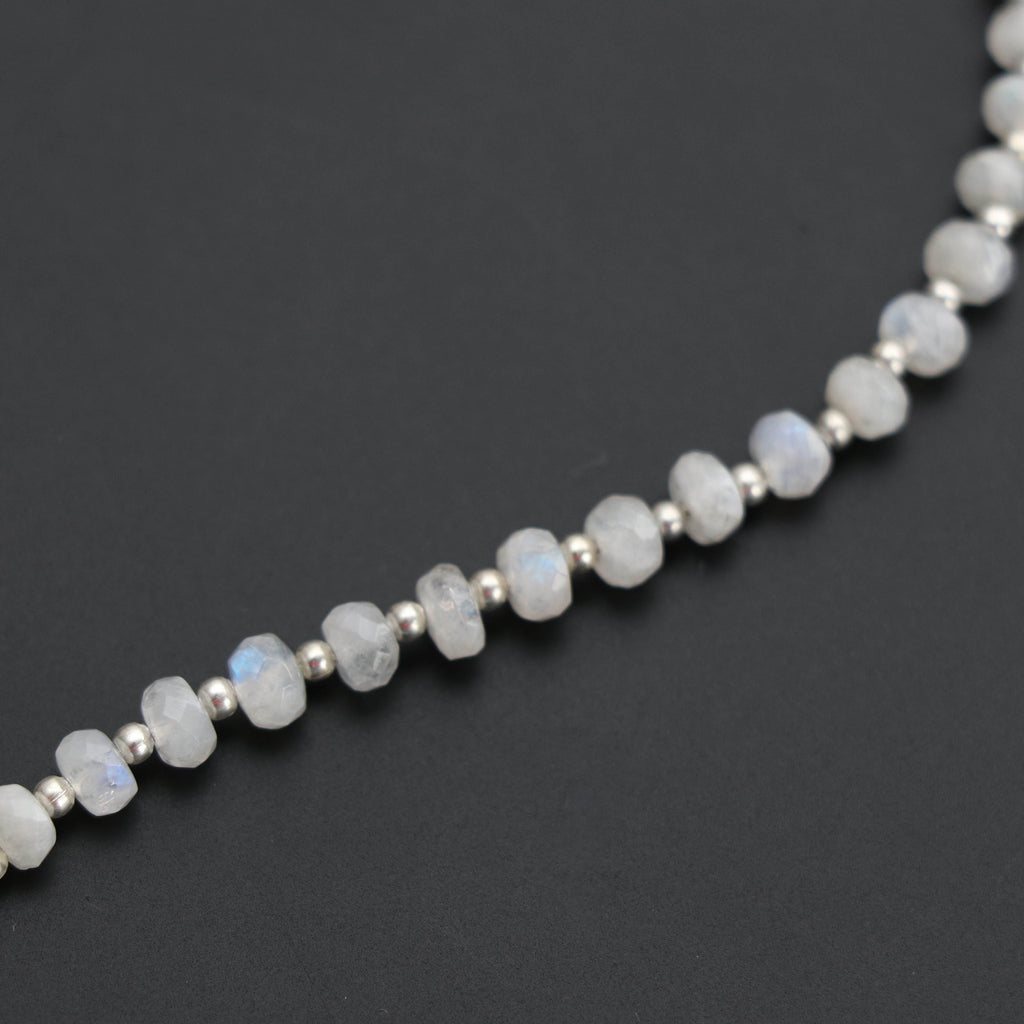 Rainbow Moonstone Faceted Beads - 4 mm to 5 mm - Rainbow Moonstone, Moonstone Beads - Gem Quality, 8 Inch Full Strand, Price Per Strand - National Facets, Gemstone Manufacturer, Natural Gemstones, Gemstone Beads