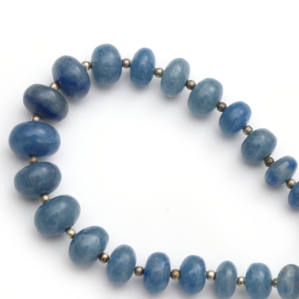 Natural Blue Quartz Smooth Roundel Beads, 6.5 mm to 12 mm - Blue Quartz Roundel- Gem Quality ,8 Inch/ 20 Cm Full Strand, Price Per Strand - National Facets, Gemstone Manufacturer, Natural Gemstones, Gemstone Beads