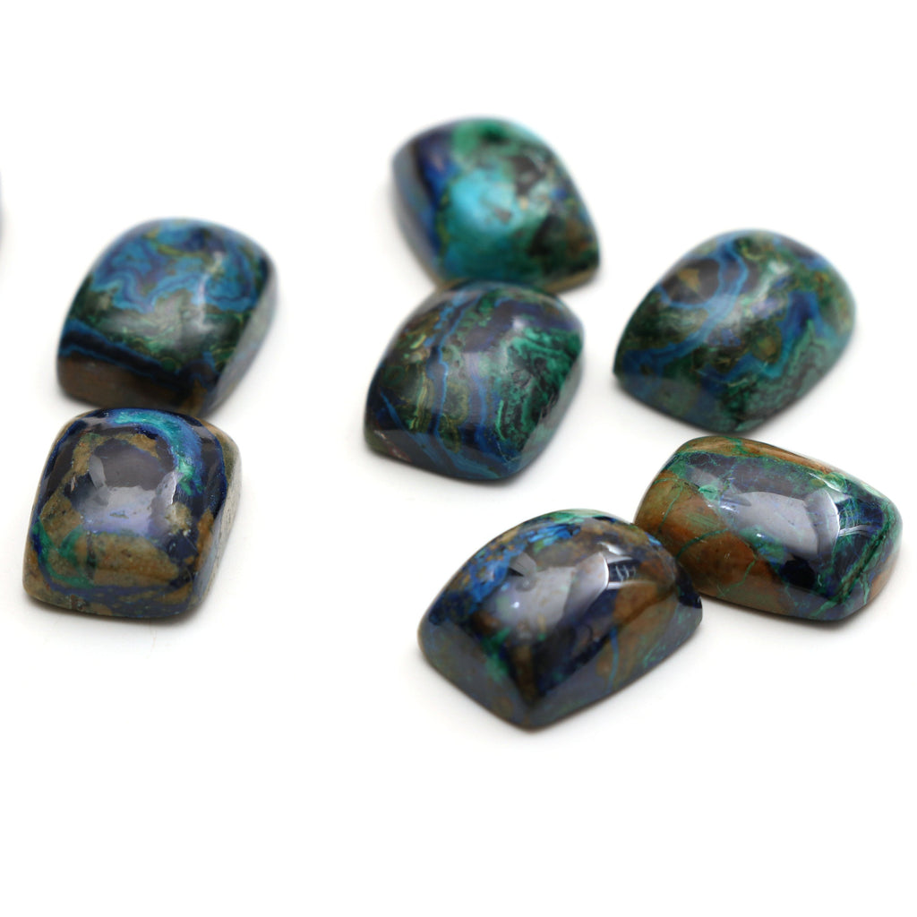 Natural Azurite Malachite Smooth Rectangle Cabochon / Azurite Malachite Loose Gemstone - 16x12 mm - Malachite Cabochon - National Facets, Gemstone Manufacturer, Natural Gemstones, Gemstone Beads