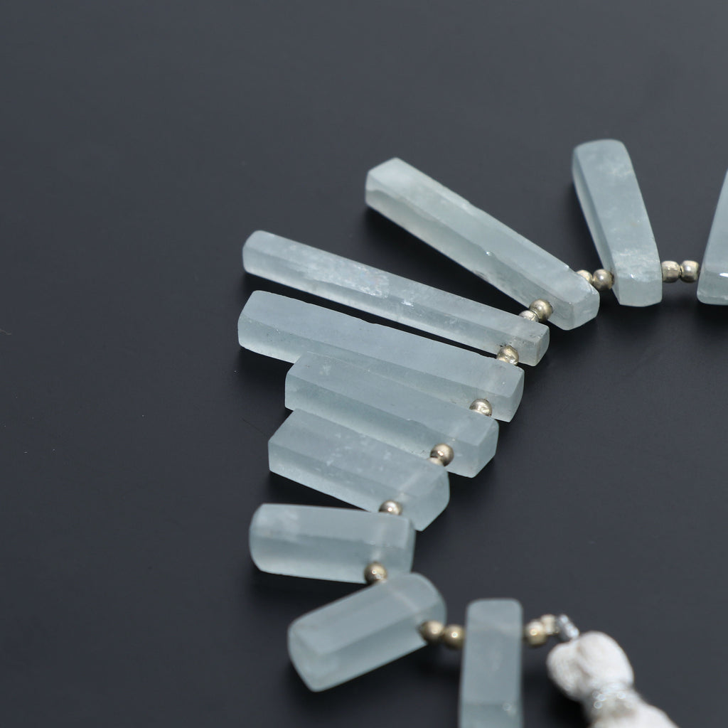 Natural Aquamarine Smooth Long Slice, 5x14 mm to 5x25 mm, Aquamarine Smooth, Aquamarine Long Slice, 5 Inch Full Strand, price per strand - National Facets, Gemstone Manufacturer, Natural Gemstones, Gemstone Beads