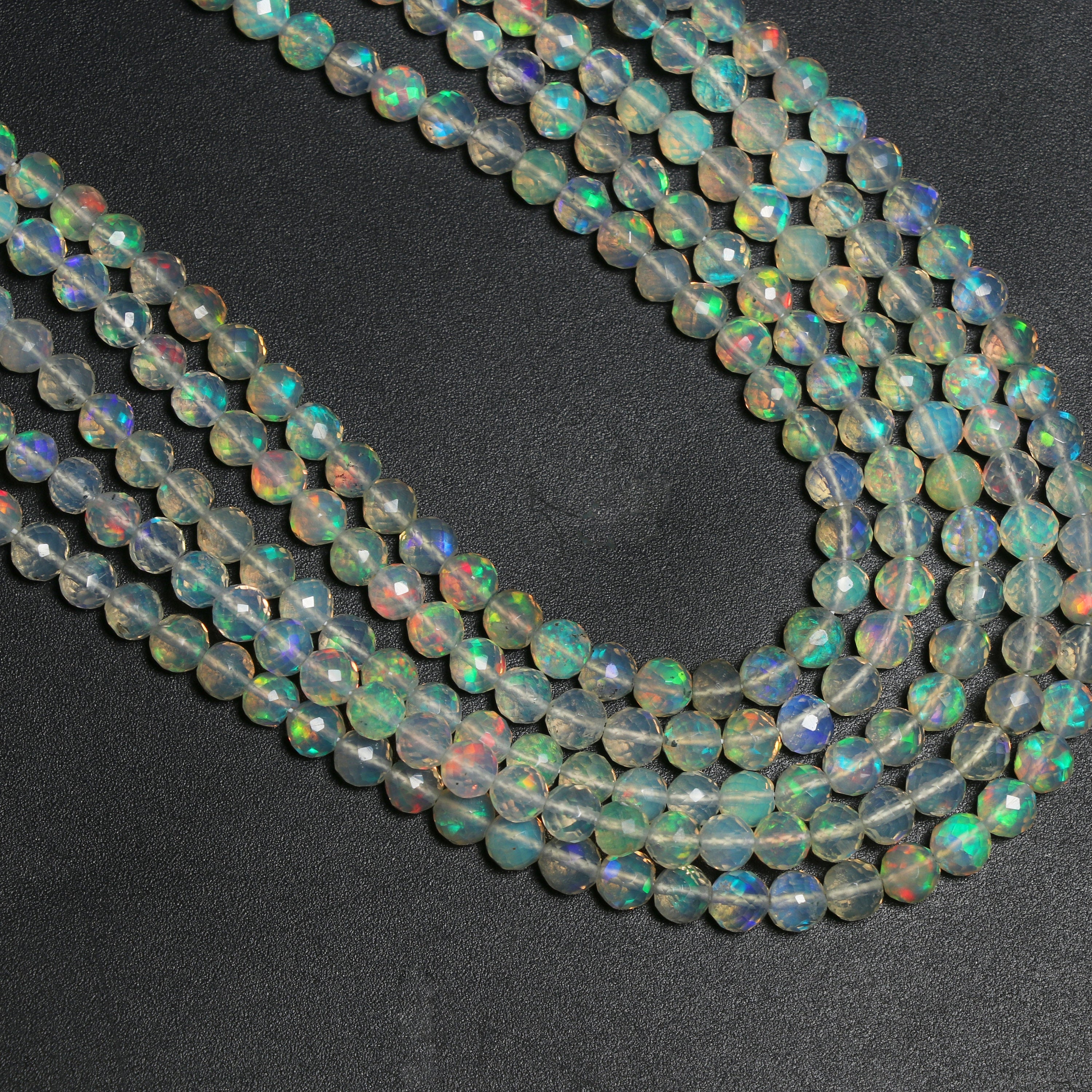 Natural Ethiopian Opal Faceted Round Ball Beads 3mm to 4mm Opal
