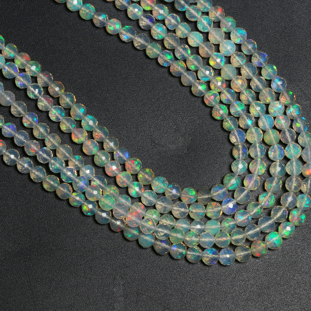 Natural Ethiopian Opal Faceted Round Balls Beads - 3mm To 4mm , Ethiopian Opal , 8 Inches / 18 Inches Full Strand, Price Per Strand - National Facets, Gemstone Manufacturer, Natural Gemstones, Gemstone Beads