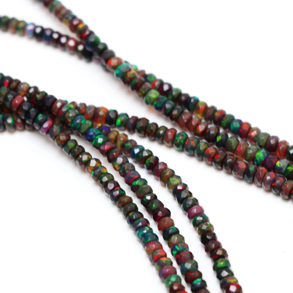 Natural Black Ethiopian Opal Smooth Rondelle Beads | 4 mm to 5.5 mm | 8 Inches/ 18 Inches Full Strand | Price Per Strand - National Facets, Gemstone Manufacturer, Natural Gemstones, Gemstone Beads