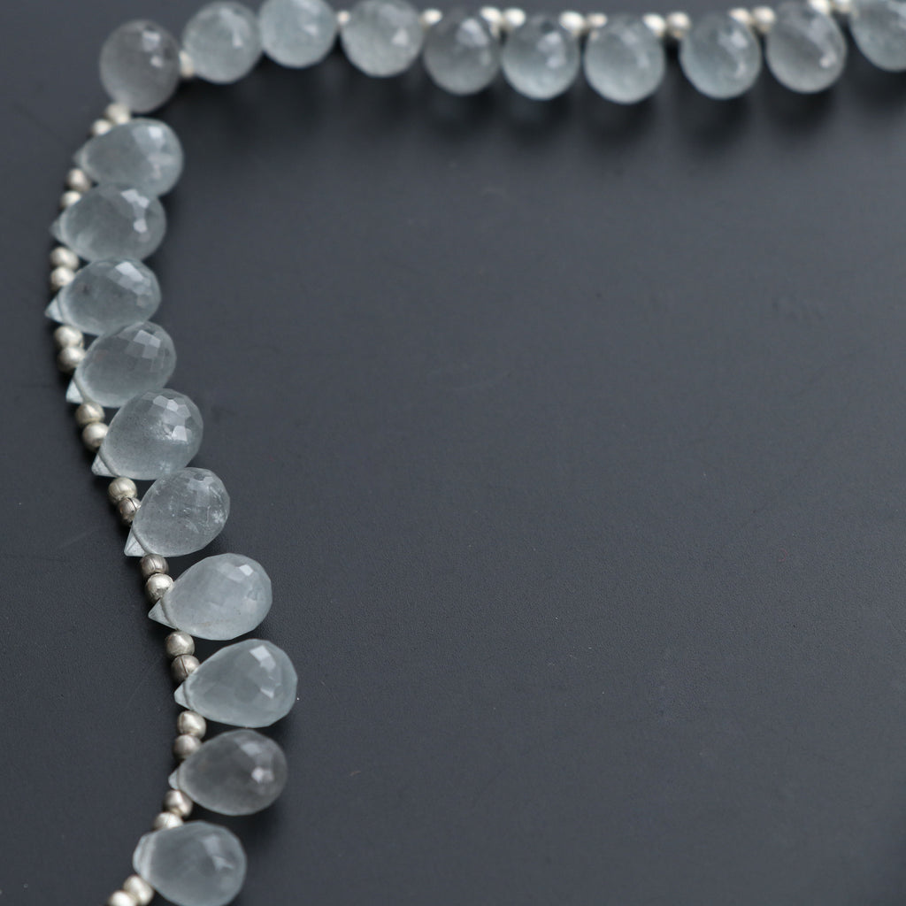 Aquamarine Faceted Drops Beads - 6x9 mm to 6x10 mm - Aquamarine Drops Briollete - Gem Quality , 20 Cm Full Strand, Price Per Strand - National Facets, Gemstone Manufacturer, Natural Gemstones, Gemstone Beads