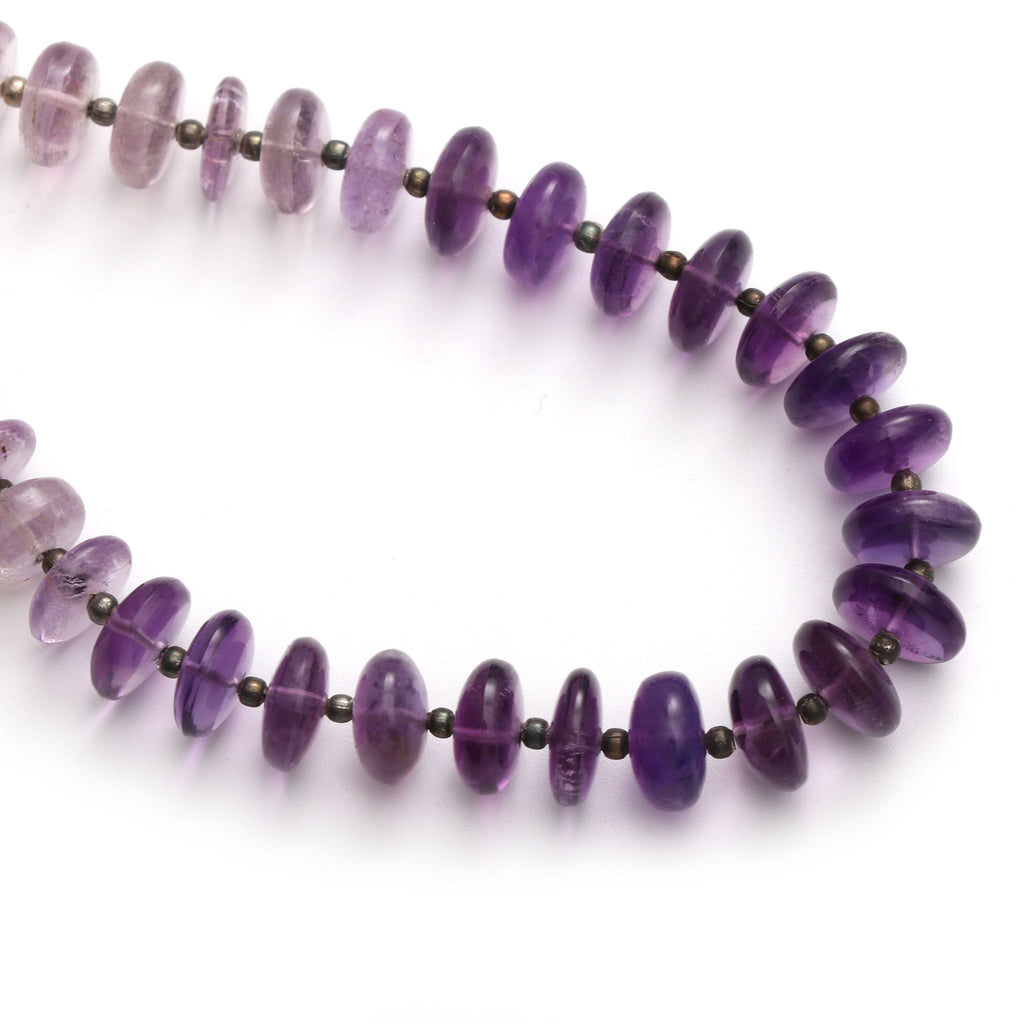 Amethyst Roundel Smooth Beads, 9 mm to 10 mm, Amethyst Smooth, Amethyst Beads, Amethyst strand , 8 Inch/20 Cm Full Strand, Price Per Strand - National Facets, Gemstone Manufacturer, Natural Gemstones, Gemstone Beads