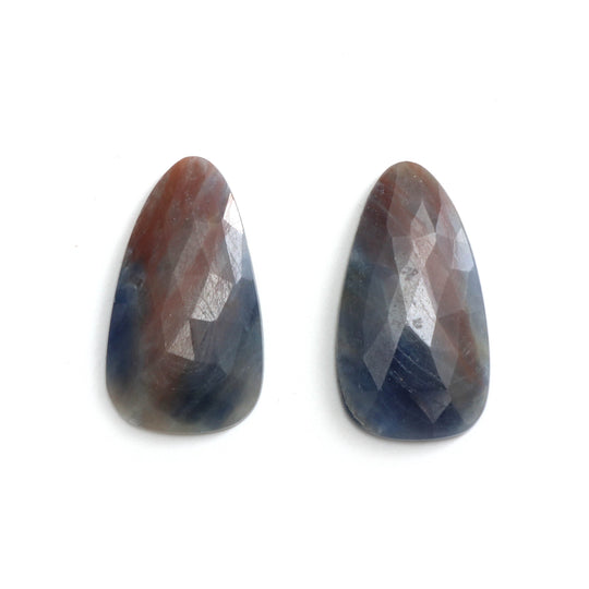 Natural Brown Sapphire Organic Faceted Loose Gemstone, 18x32mm, Sapphire Gemstone, Pair (2 Pieces)