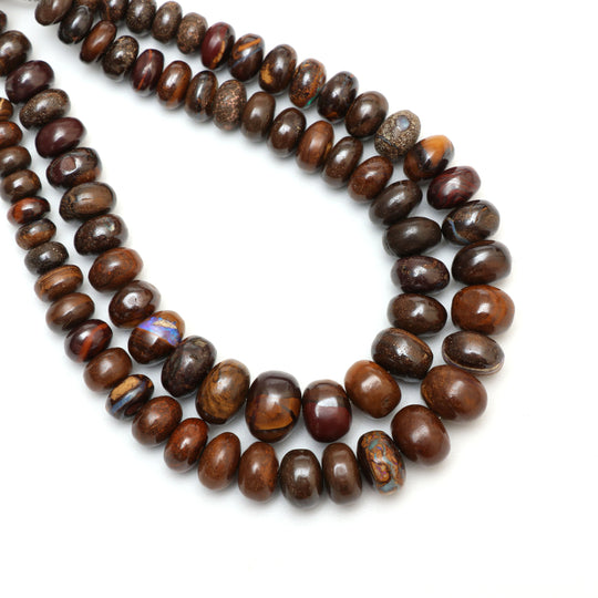 Boulder Opal Smooth Roundel Beads - 6mm to 11mm - Boulder Opal Jewelry Making Beads, 8 Inch Full Strand, Price Per Strand
