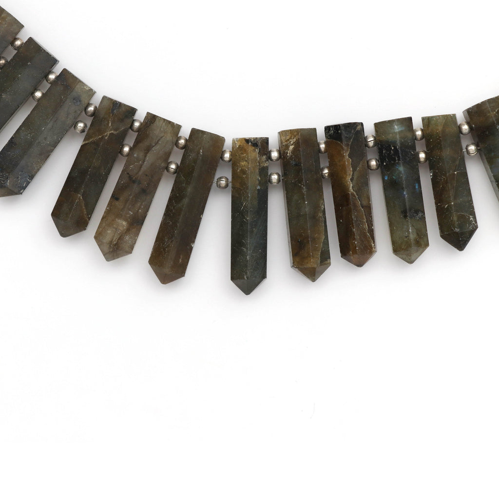 Labradorite Faceted Bullet Side Drilled Beads,20x5 MM to 26x6 MM, Natural Labradorite Bullet Graduated, 8 Inch - National Facets, Gemstone Manufacturer, Natural Gemstones, Gemstone Beads