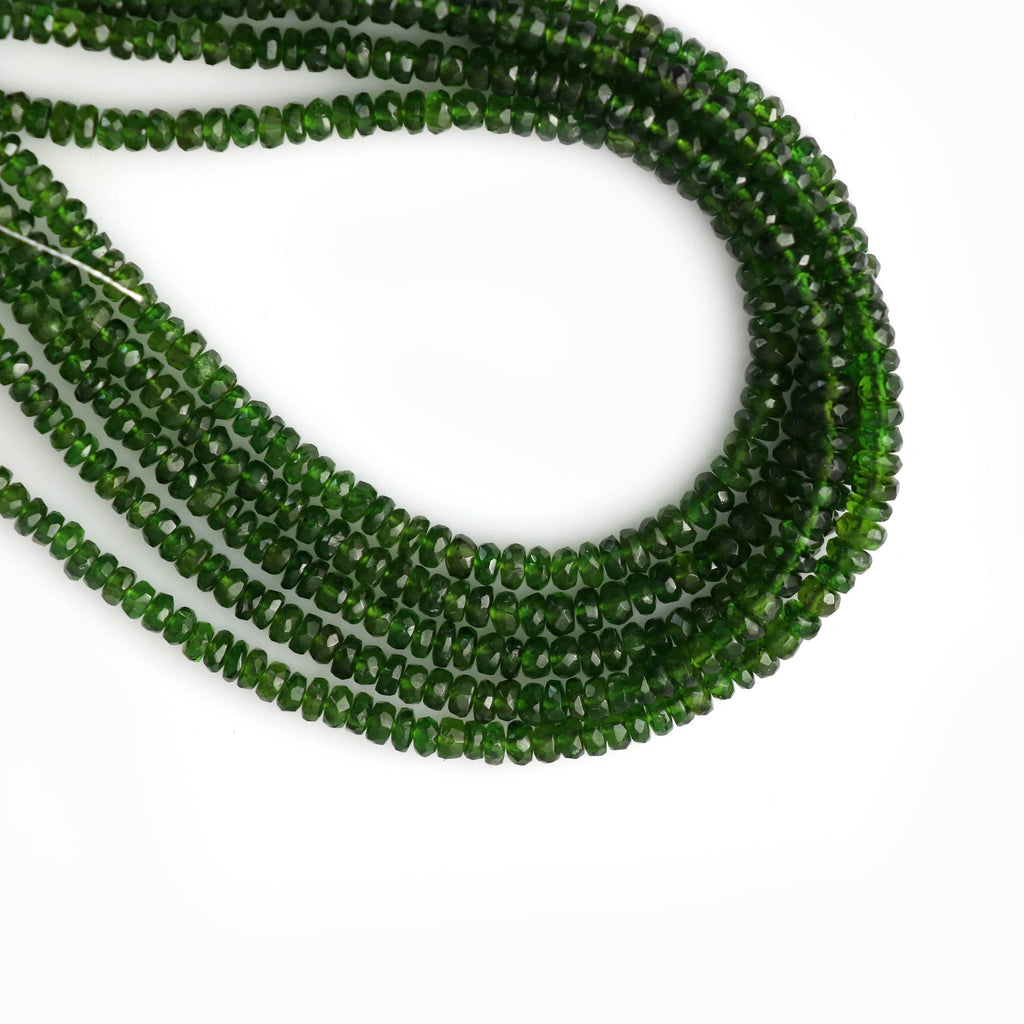 Chrome Diopside Faceted Roundel Beads, 3mm to 4mm, Chrome Diopside Gemstone, 8 Inch , Price Per Strand - National Facets, Gemstone Manufacturer, Natural Gemstones, Gemstone Beads