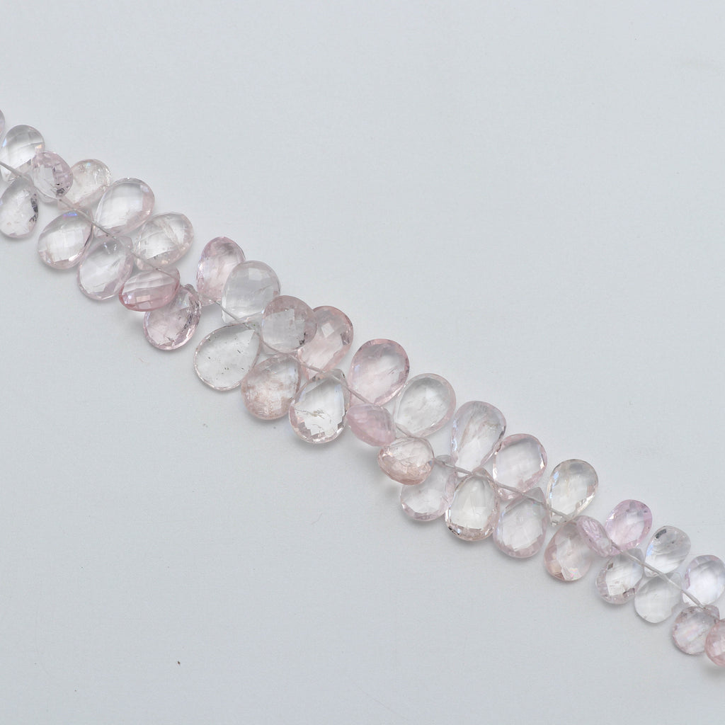 Morganite Faceted Pear Beads, Morganite Faceted- 5x8 mm to 7x11.5 mm - Morganite Pear - Gem Quality , 8 Inch Full Strand, Price Per Strand - National Facets, Gemstone Manufacturer, Natural Gemstones, Gemstone Beads
