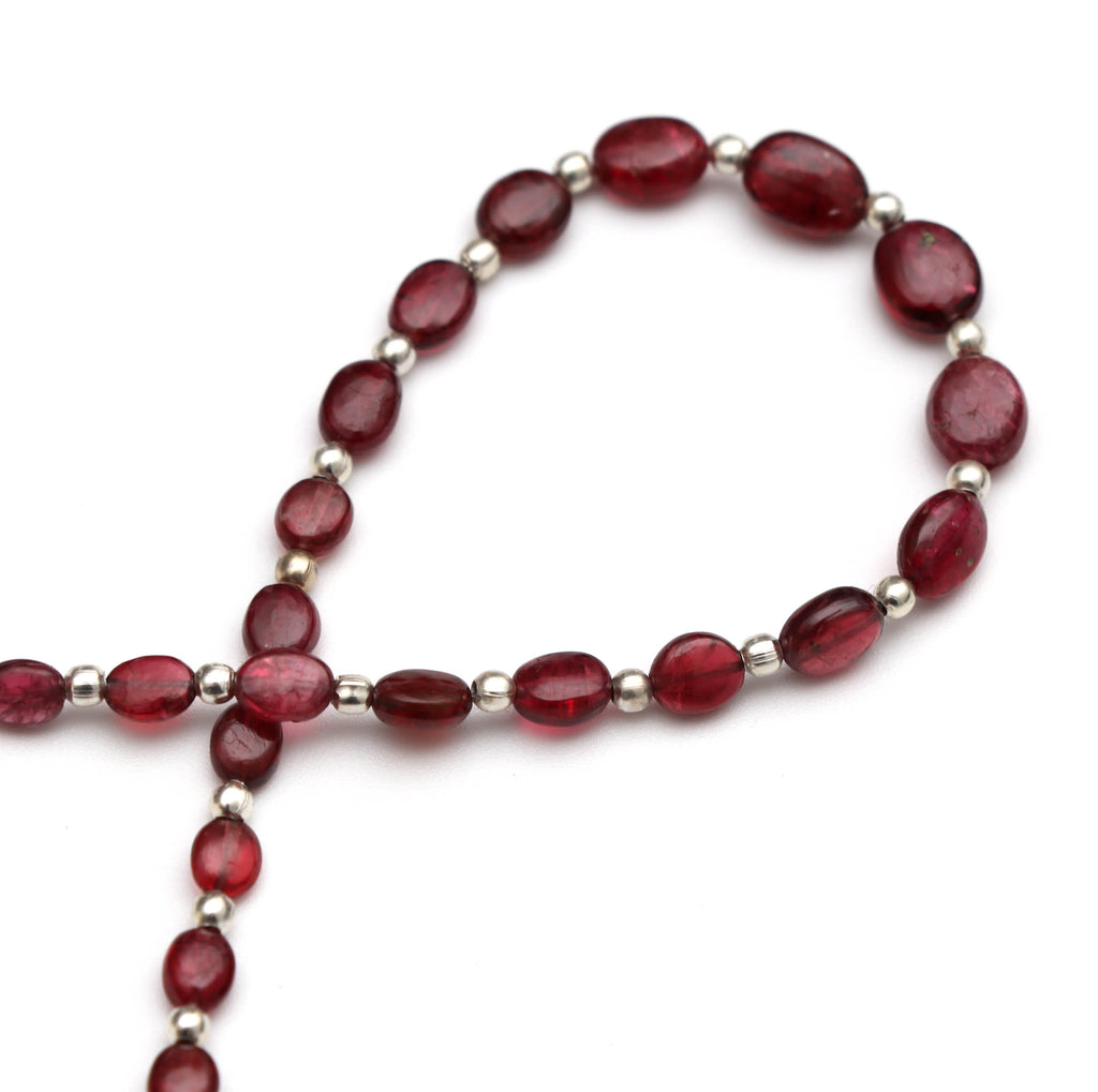 Red Spinel Smooth Oval Beads With Metal Balls- 2x3 mm to 4x7 mm - Red Spinel - Gem Quality , 8 Inch/ 20 Cm Full Strand, Price Per Strand - National Facets, Gemstone Manufacturer, Natural Gemstones, Gemstone Beads