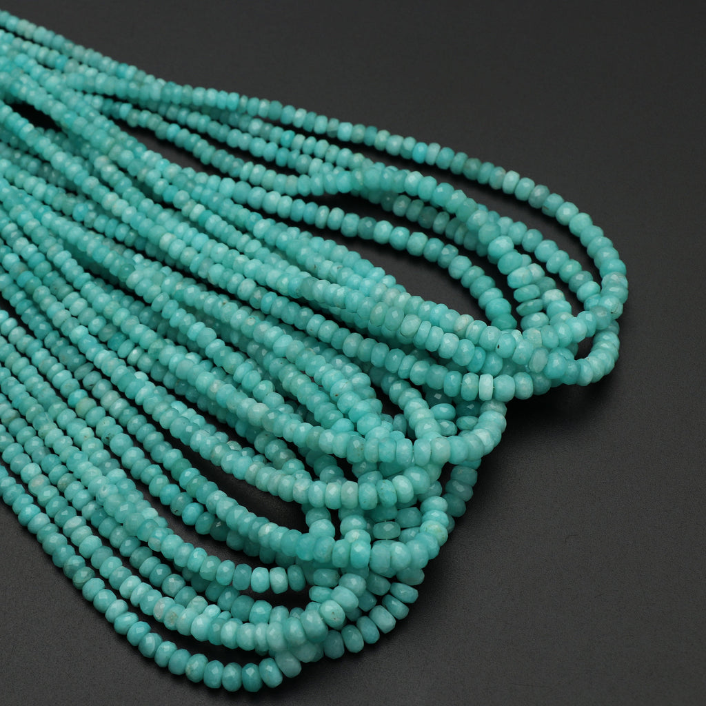 Amazonite Faceted Roundel Beads, 3 mm to 6 mm ,Amazonite Roundel Beads, - Gem Quality , 18 Inch/ 46 Cm Full Strand, Price Per Strand - National Facets, Gemstone Manufacturer, Natural Gemstones, Gemstone Beads