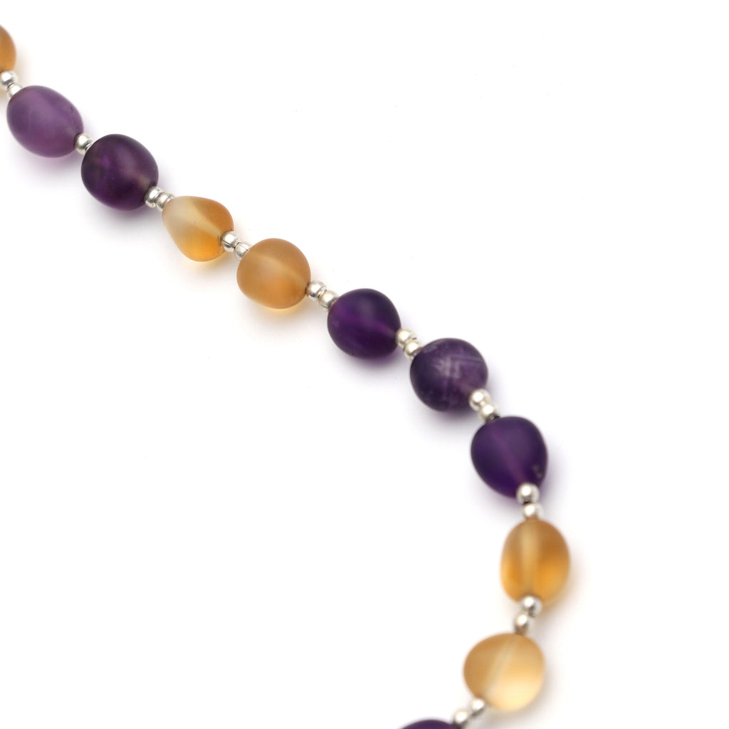 Amethyst+Citrine Smooth Tumble Beads - 8x9 MM - Amethyst Citrine - Gem Quality , 8 Inch/ 20 Cm Full Strand, Price Per Strand - National Facets, Gemstone Manufacturer, Natural Gemstones, Gemstone Beads