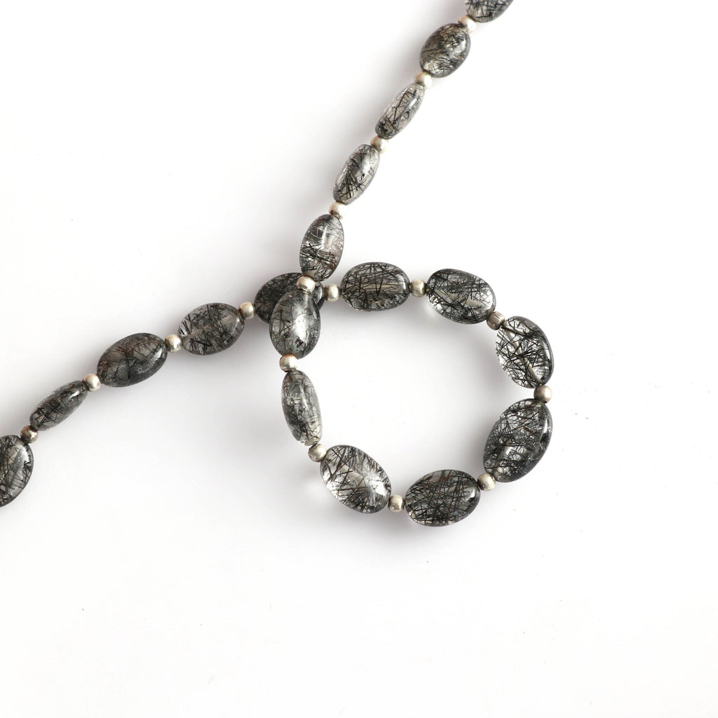 Black Rutile Smooth Oval Beads - 6x8 mm to 8x11 mm -Black Rutile Cabochon - Gem Quality , 8 Inch / 20 Cm Full Strand, Price Per Strand - National Facets, Gemstone Manufacturer, Natural Gemstones, Gemstone Beads