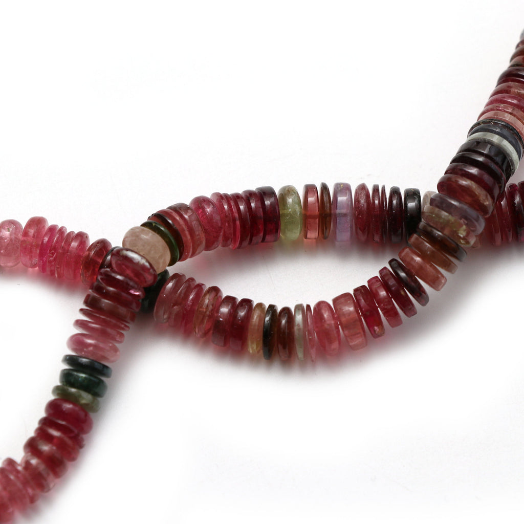 Natural Multi Tourmaline Smooth Tyre Beads | Unique Multi Tourmaline | 7.5 mm to 11 mm | 8 Inch/ 18 Inch Full Strand | Price Per Strand - National Facets, Gemstone Manufacturer, Natural Gemstones, Gemstone Beads