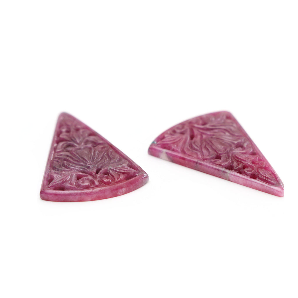 Natural Ruby Carving Cone Shaped Loose Gemstone - 28x40 mm - Ruby Cone, Ruby Carving Loose Gemstone, Pair (2 Pieces) - National Facets, Gemstone Manufacturer, Natural Gemstones, Gemstone Beads