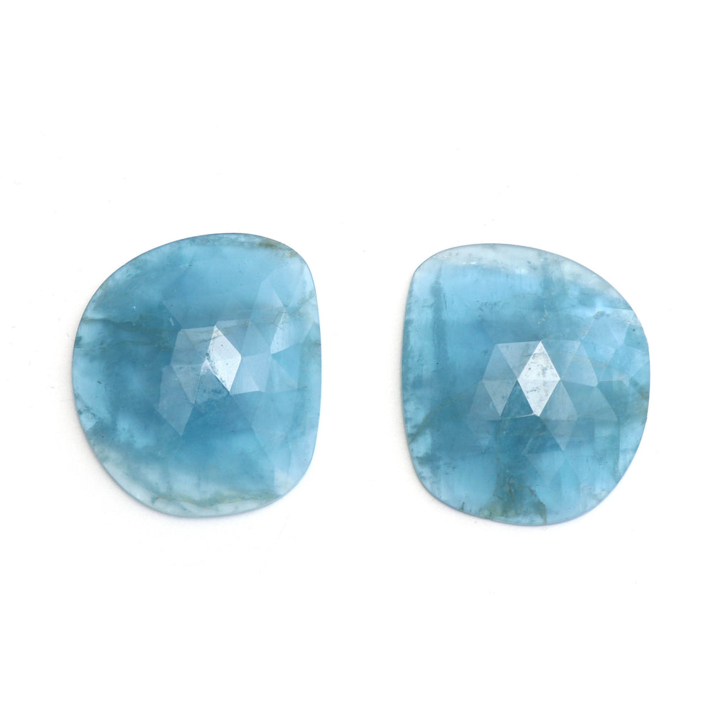 Natural Aquamarine Organic Faceted Loose Gemstone -34x30mm- Aquamarine Organic ,Loose Gemstone, Pair (2 Pieces) - National Facets, Gemstone Manufacturer, Natural Gemstones, Gemstone Beads