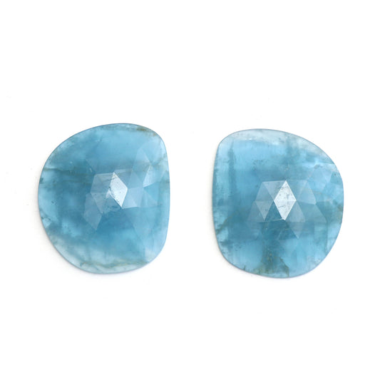 Natural Aquamarine Organic Faceted Loose Gemstone, 34x30mm, Aquamarine Jewelry Making Gemstone, Pair (2 Pieces)