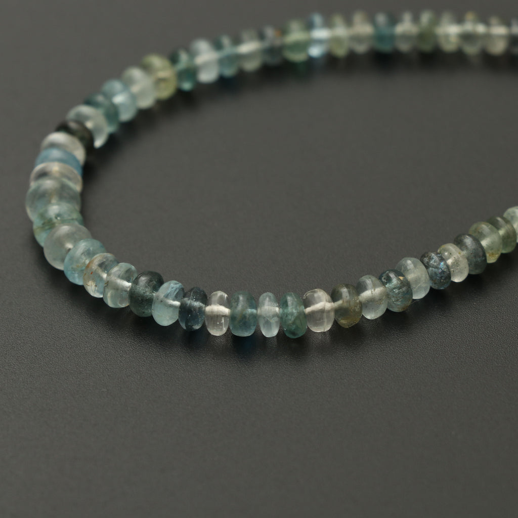 Natural Aquamarine Smooth Beads Roundel Beads, 4.5 mm to 6.5 mm - Aquamarine Smooth - Gem Quality, 8 Inch, Price Per Strand - National Facets, Gemstone Manufacturer, Natural Gemstones, Gemstone Beads