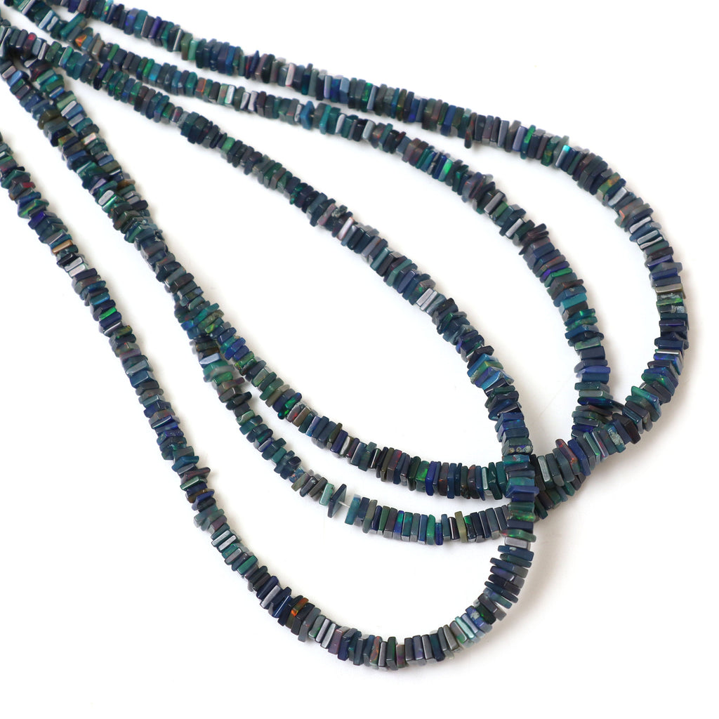 Natural Black Ethiopian Opal Smooth Square Beads | 3 mm to 4.5 mm | 8 Inches/ 18 Inches Full Strand | Price Per Strand - National Facets, Gemstone Manufacturer, Natural Gemstones, Gemstone Beads