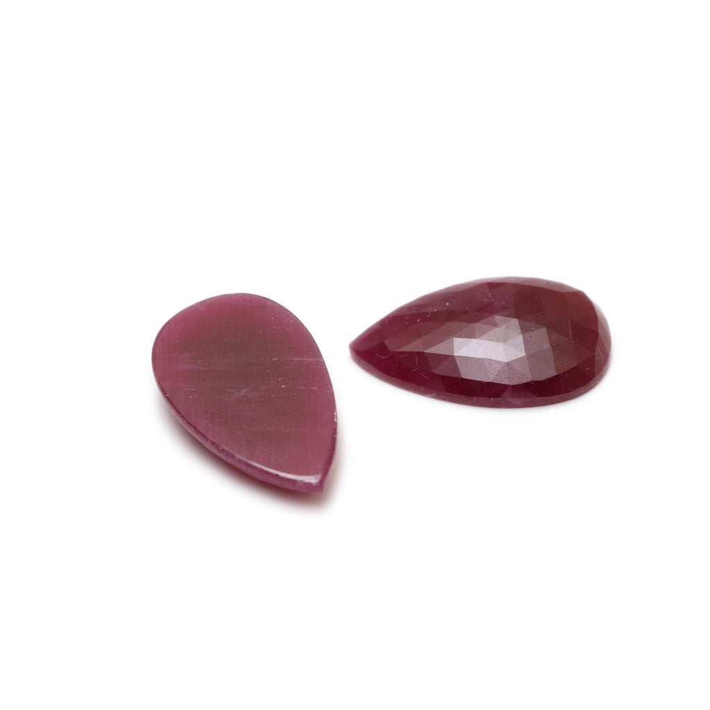 Natural Ruby Faceted Pear Shaped Rosecut Loose Gemstone, 24x15x5 mm, Rose cut Gemstone, Pair ( 2 Pieces ) - National Facets, Gemstone Manufacturer, Natural Gemstones, Gemstone Beads